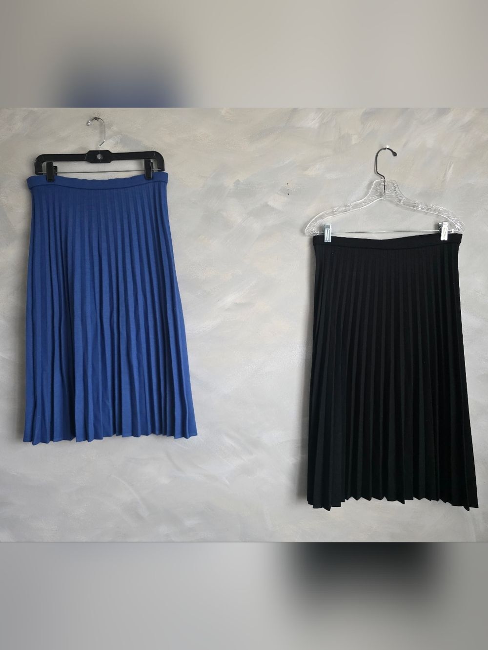 Vintage Black & Blue Virgin Wool Pleated Midi Skirt Womens 12 Set Of 2 Preppy - Picture 1 of 16